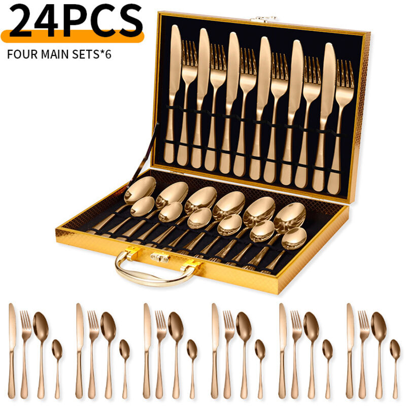 24-teiliges Edelstahl-besteckset – Für 6 Personen – Mit Aufbewahrungsbox – Edelstahl – Roségold