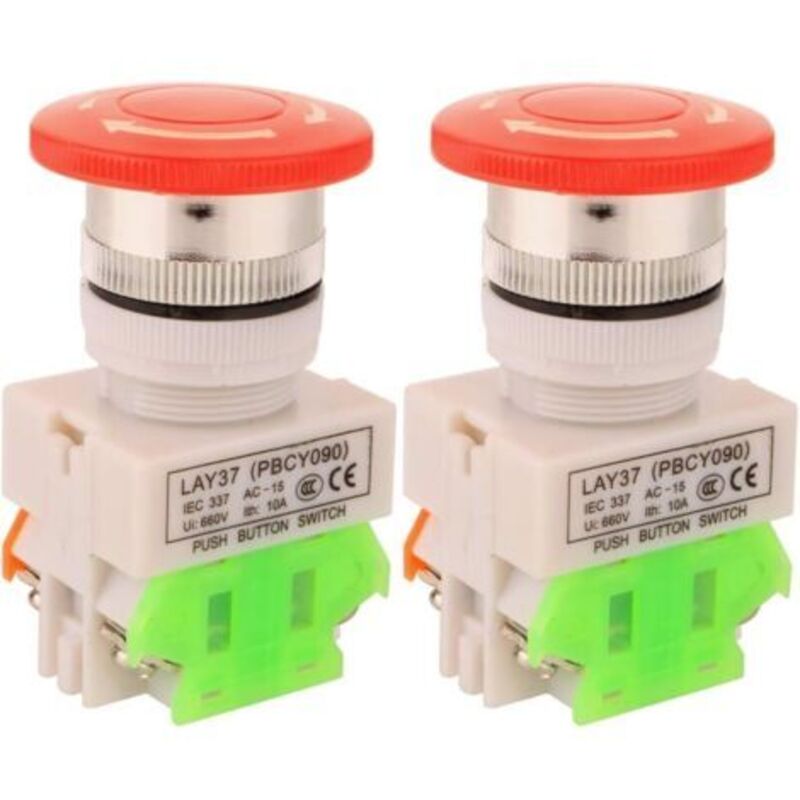 2 Stück Ac 10a 22mm Not-aus-taster No/nc Roter Pilzdruckknopf
