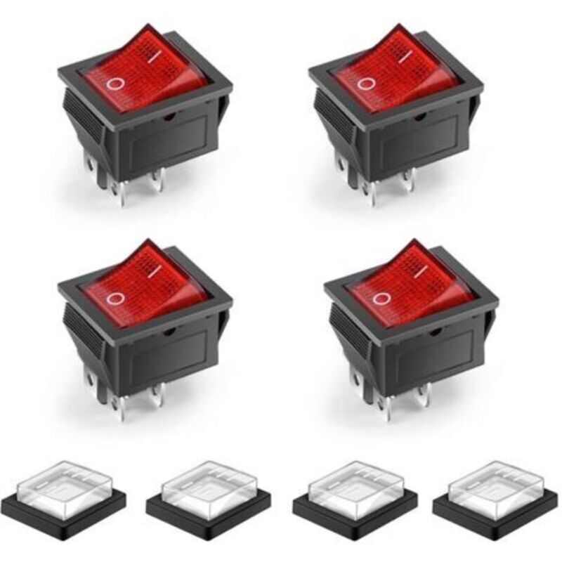 4 Stück 4-polige 2-stellige Ein/aus Wasserdichte Led-beleuchtete Kippschalter Mini-boot Dpst Ac 250v 16a 125v 20a, Rot