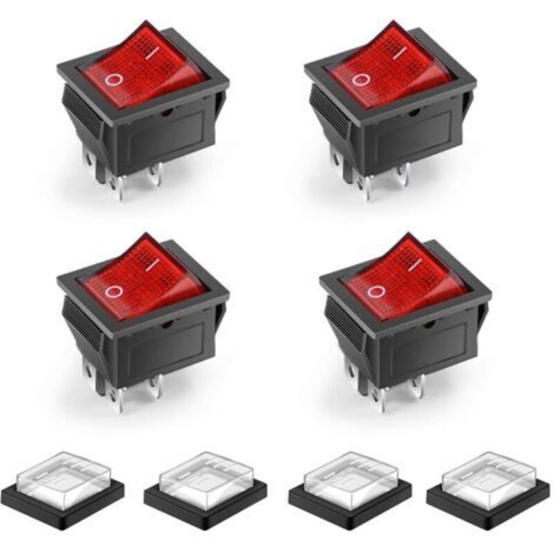 4 Stück 4-polige 2-positionen Wasserdichte Led-beleuchtete Kippschalter, Mini-kipphebel Dpst Ac 250v 16a 125v 20a, Rot
