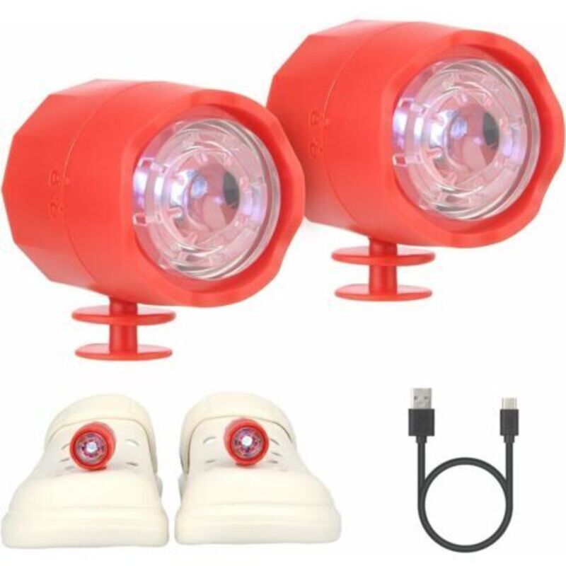 Phare Für Croc, 2 Stück Led-lichter Für Sabots/schuhe, Ipx5 Wasserdichte Schuhlichter Für Hundespaziergänge, Camping, Usb-c-ladung, Geeignet Für Erwachsene Und Kinder (rot)