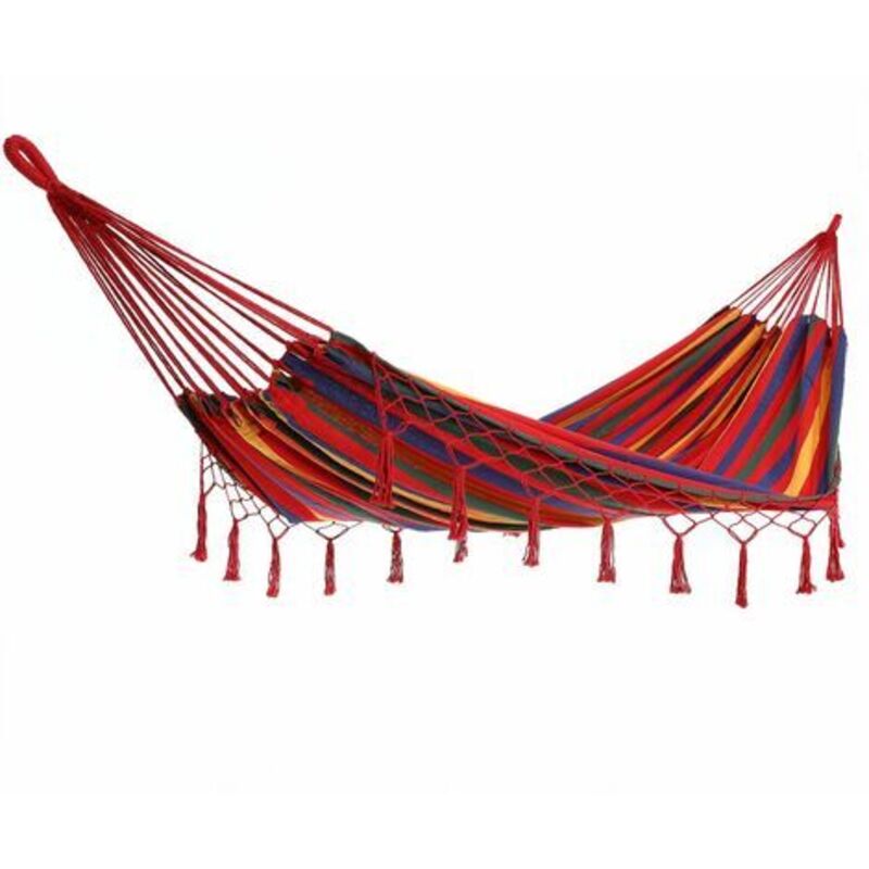 Baumwoll-/polyester-fransenhängematte Liegefläche 210x150 Cm Tragkraft 300 Kg Farbe Wählbar Rot