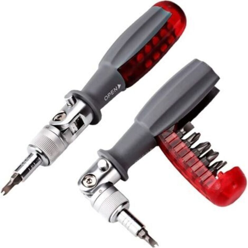 Ratschen-schraubendreher Mit Magnetischem Multi-bit, 10-in-1, Kleiner Mini-schraubendreher Im Etui, Geeignet Für Haushalt Und Auto-innenraum, Rot, 1 Stück