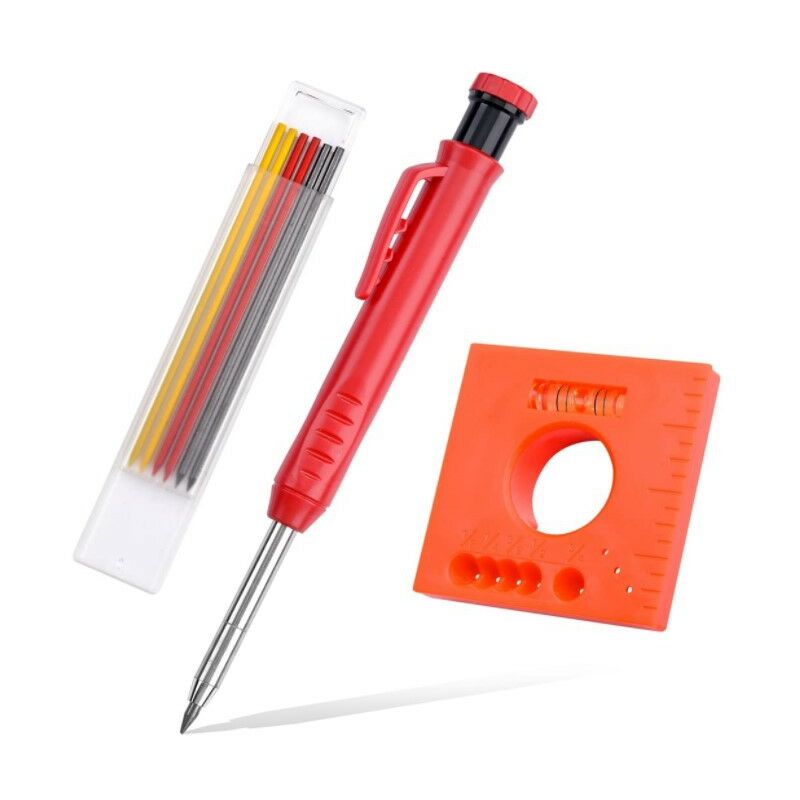 Set Aus Soliden Zimmermannsbleistiften Für Den Bau Mit 7 Ersatzminen, Integriertem Anspitzer, Mechanischem Tiefloch-bleistiftmarker Mit Langer Spitze Zum Vatertag (rot)
