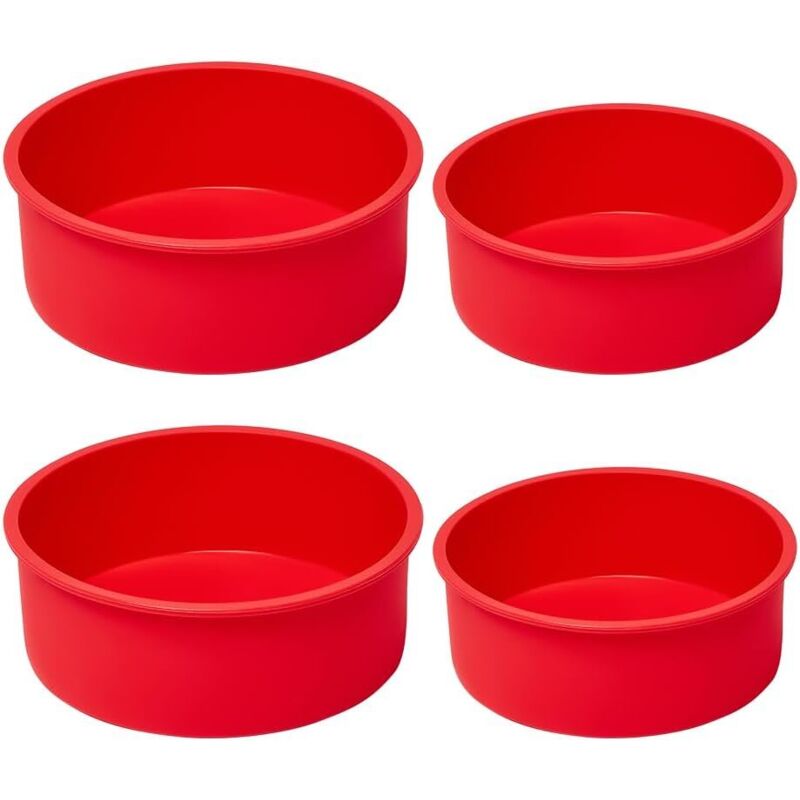 Set Aus 4 Runden Silikon-kuchenformen, 2 Mit 15 Cm Und 2 Mit 20 Cm Durchmesser, Rot.