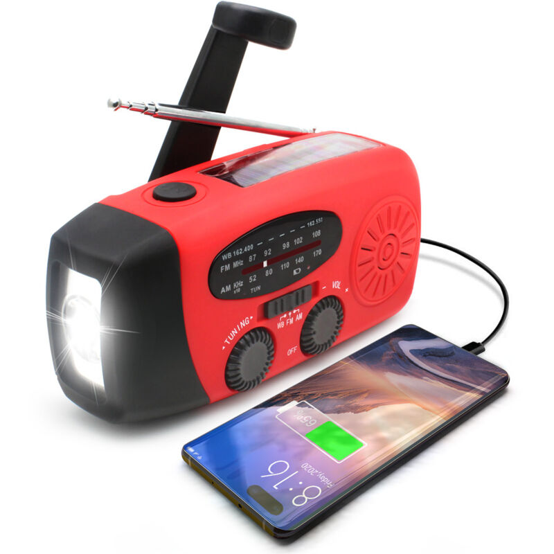 Notfall-solarradio – Tragbares Radio – 2000 Mah Powerbank – Taschenlampe – Rotes Abs-gehäuse