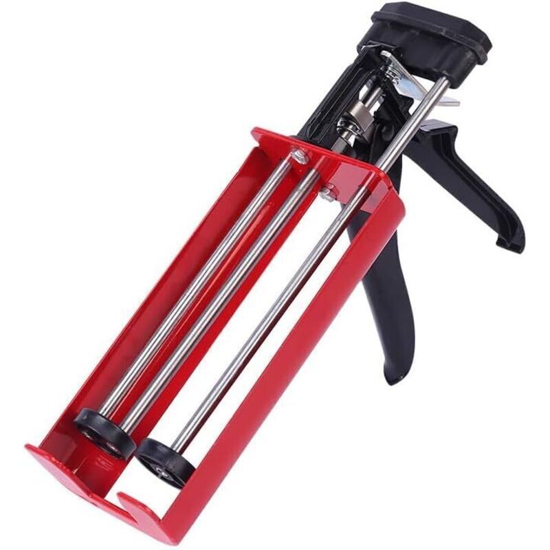 Doppelkartuschen-pistole Für 2-komponenten-material (mischverhältnis 1:1) Bis 400 Ml, Manuelle Applikationspistole Für Klebstoffe, Dichtstoffe Und Epoxidharz, Rot