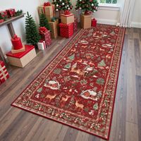 Roter Weihnachtsläufer 2'X8' Für Flur, Küche, Badezimmer - Rutschfest, Waschbar - Weicher Teppich Mit Weihnachtsmann-motiv Für Eingangsbereich, Nachttisch - Weihnachtsdekoration (2'x8', Rot)