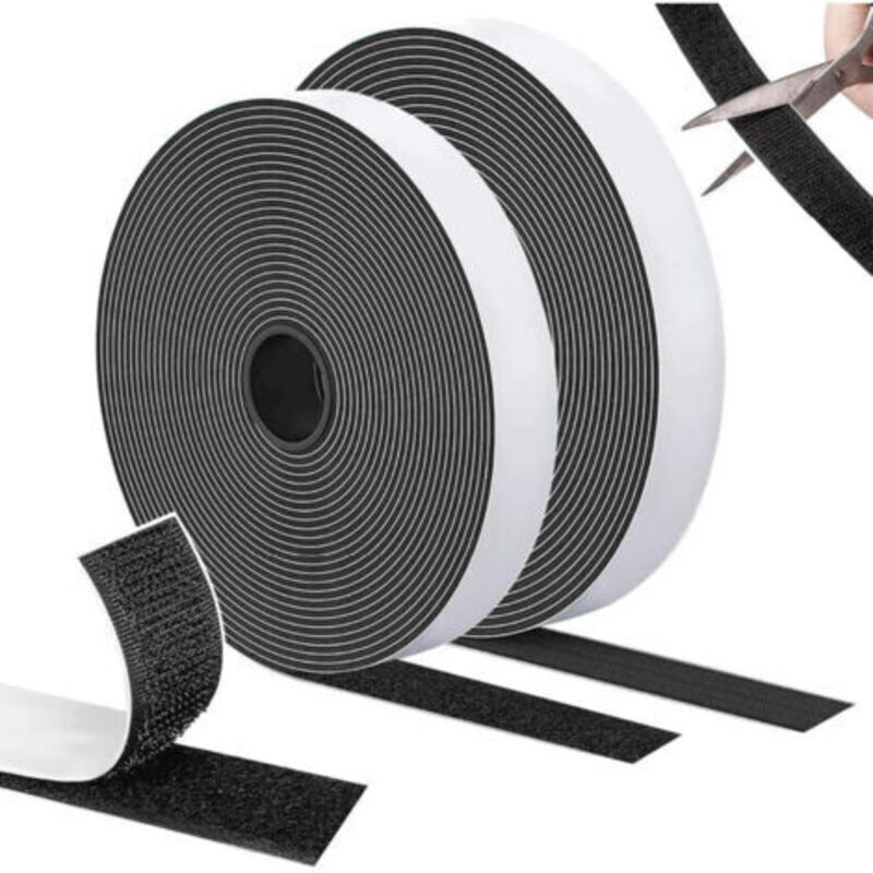 Extra Starker Doppelseitiger Klebstoff, Schwarzes Klettband, Ideal Für Rahmen, Fenster, Fliegengitter Und Heimwerken, 10 M X 20 Mm