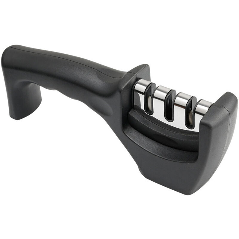 3-stufiger Messerschärfer – Für Küchenmesser – Professionelles Ergebnis/ergonomisches Design – Keramik/wolframkarbid/diamant – Schwarze/chromierte Oberfläche