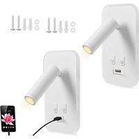 Nachtischlampe, 2er-set Led-wandleuchte Mit Schalter Und Usb-ladeanschluss, 3w Drehbarer Wandstrahler, Schwarze Wandleuchte Für Schlafzimmer, Flur Und Hotel