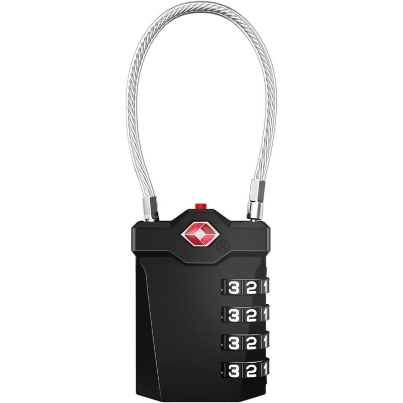 Gepäckschloss, Tsa-zahlenschloss Mit 4-stelligem Code Und Öffnungsalarm, Codeschloss Für Fitnessstudio-spinde (1 Stück, Schwarz)