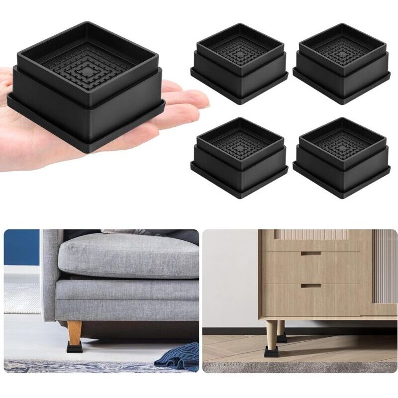 4 Stück Möbelerhöher, 1 Zoll Höhenverstellbare Bettfüße, Stapelbarer Quadratischer Bettrahmen, Rutschfest, Möbelerhöher Geeignet Für Tische, Stühle Und Sofas (schwarz)