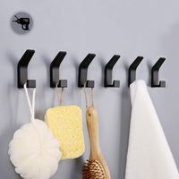 6 Selbstklebende Haken, Doppelter Handtuchhaken Für Badezimmer, Selbstklebender Wandhalter Für Küche, Bad, Büro, Schrank, Aluminium, Schwarz H416