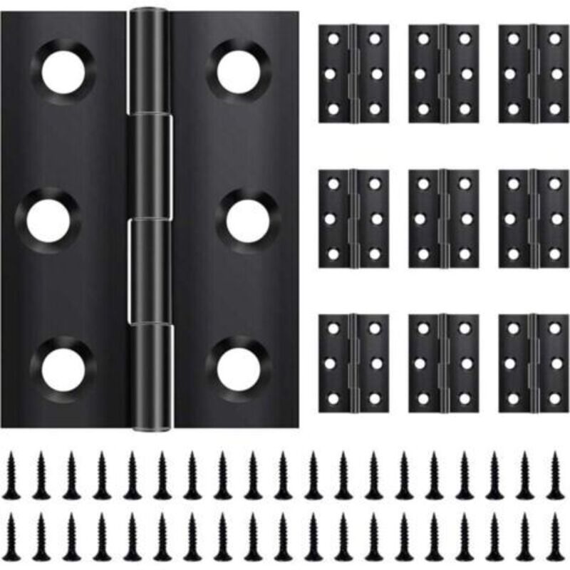 Satz Von 10 Klappbaren Scharnieren 44 Mm × 31 Mm, Aus Edelstahl, Schwarz, Kleine Scharniere, Für Türen, Fenster, Schränke Mit 60 Schrauben
