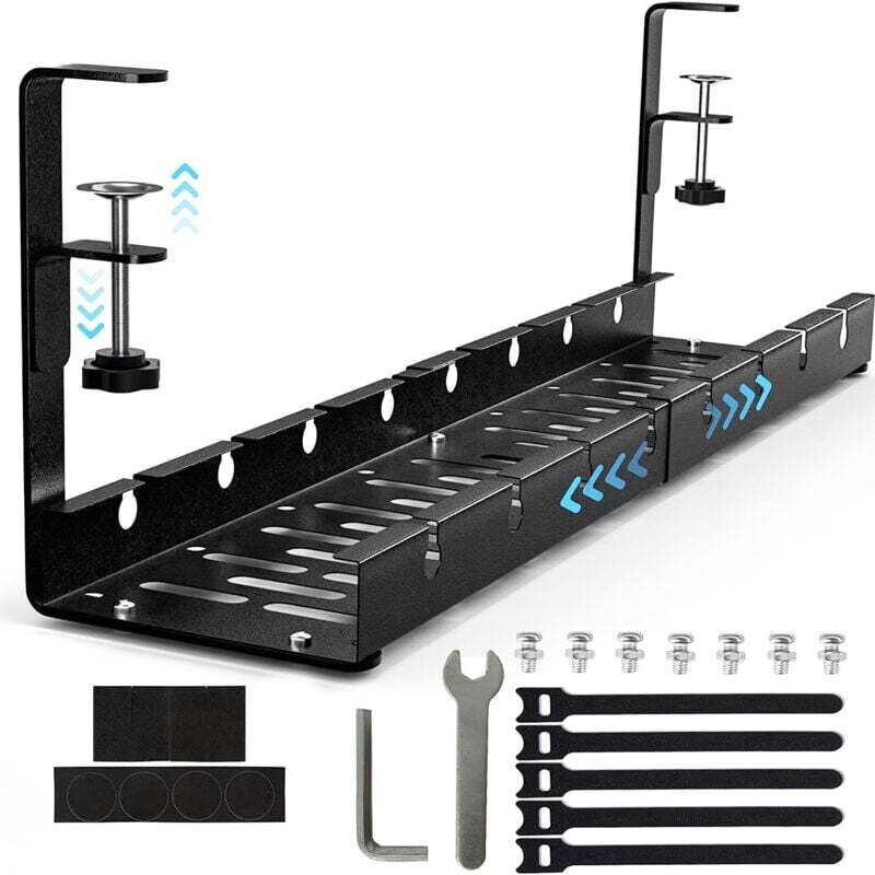 Einziehbares Schwarzes Kabelmanagement, 30,5 Cm Bis 55 Cm – Installation Ohne Bohren – Robuster Kohlenstoffstahl – Kabelorganisator Für Den Schreibtisch