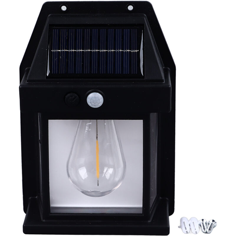 Rosvola Solar-wandleuchte Für Außen Aus Wolfram, 1800mah, Wasserdicht, Mit Bewegungserkennung, Außenbeleuchtung Zur Hofdekoration, Schwarz