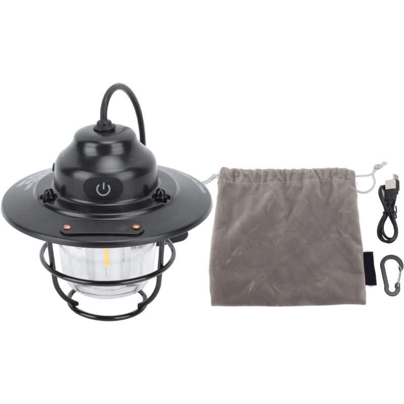 Rosvola Led-campinglaterne, Wasserdicht, 1200 Mah, 2,0 W, Stufenlos Dimmbar, Vintage, Wiederaufladbar, Für Wandern Und Angeln, Schwarz