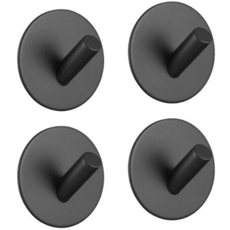 4 Klebrige Haken, Handtuchhalter, Edelstahlhaken, Einfache Selbstklebende Haken Ohne Bohren, 4 Edelstahlhaken Für Küche Und Wohnzimmer (schwarze Runde Schräghaken)