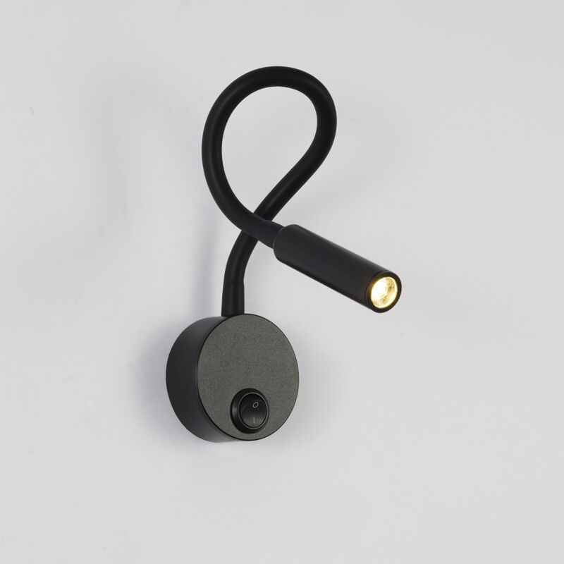 Schwarze Lese-wandleuchte, Flexible Led-schwanenhals-lampe 2w 3000k, Wandmontierte Liseuse 85-265v Mit Schalter Für Schlafzimmer Und Wohnzimmer Innen
