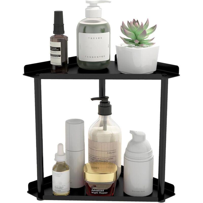 Doppelstöckiges Regal Für Die Arbeitsplatte Im Badezimmer, Eckregal Für Den Schminktisch, Aufbewahrungsregal Für Pflege- Und Kosmetikprodukte, Küche, Schwarz.