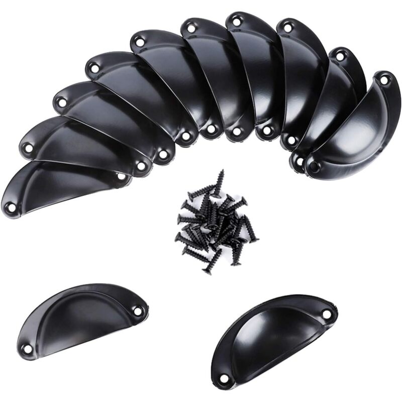 Set Aus 12 Muschelförmigen Eisen-griffen Für Küchenschränke Und Schubladen (schwarze Muschelgriffe)