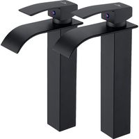 2 Stück Badarmatur Wasserfall, Moderne Schwarze Hohe Wasserfall-waschtischarmatur, Quadratische Messing-waschtischbatterie Mit Hohem Auslauf, Warm- Und Kaltwasser Verfügbar G 3/8