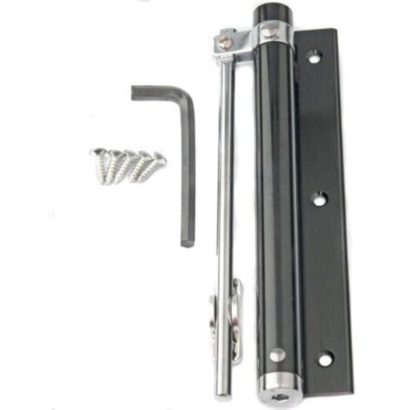 Leichter Aluminium-türschließer, Federnd, Einstellbar, Zur Automatischen Montage, Für Wohn- Und Gewerbebereich (180 Mm Schwarz Mit 5 Schrauben) - 1 Packung