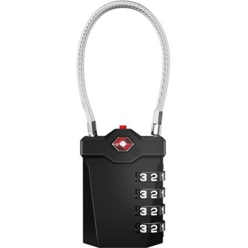 Gepäckkabel, Tsa-zahlenschloss Mit 4-stelligem Code Und Öffnungsalarm, Gym-kabelschloss (1 Stück, Schwarz)
