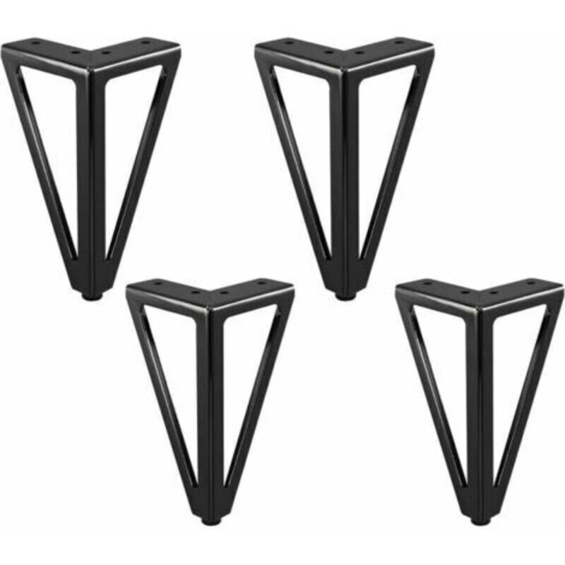 Satz Von 4 Schwarzen Metallmöbelfüßen, 15 Cm – Dreieckiges Design – Tragfähigkeit 800 Kg – Rutschfeste Pads Inklusive