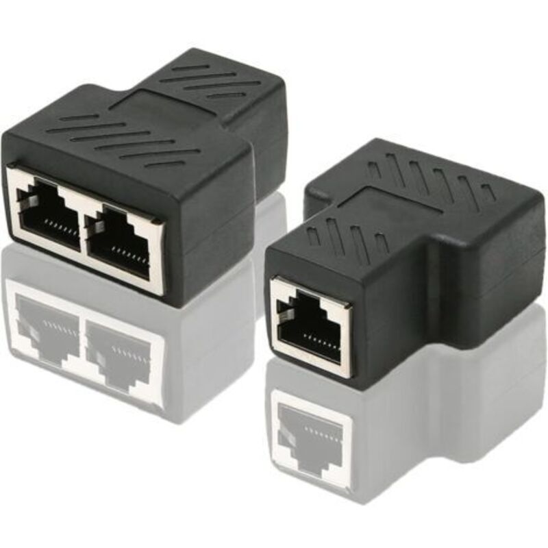 Ethernet-port-splitter-adapter Rj45 Cat6 Lan, 1 Auf 2, Kupplung, Buchse Zu Doppelbuchse, 2er-pack, Schwarz