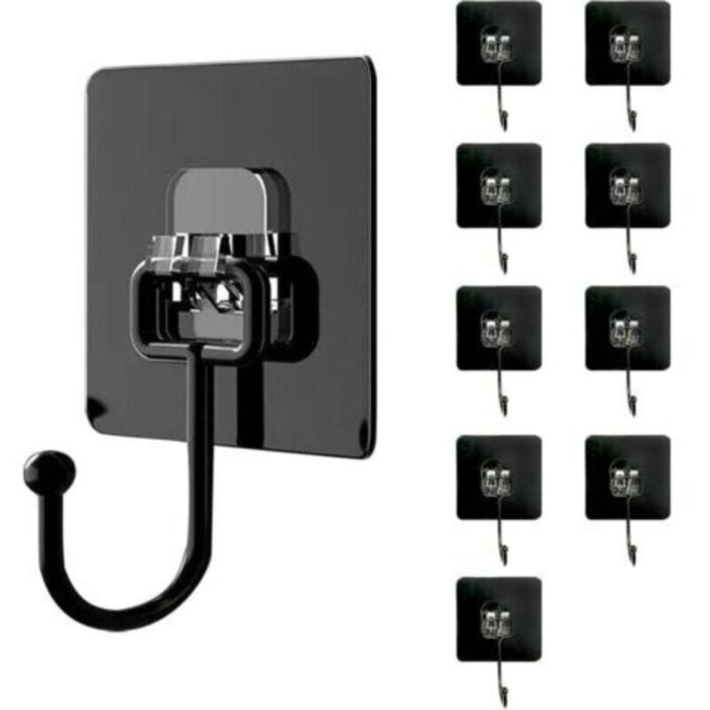 10er Set Klebehaken Für Die Wand (max. 30 Kg) – Schwarz – Wasserdicht Und Rückstandsfrei – Wandbefestigung Ohne Bohren Für Badezimmer, Decke, Wandhaken, Küchenutensilien, Schlüssel, Rucksack