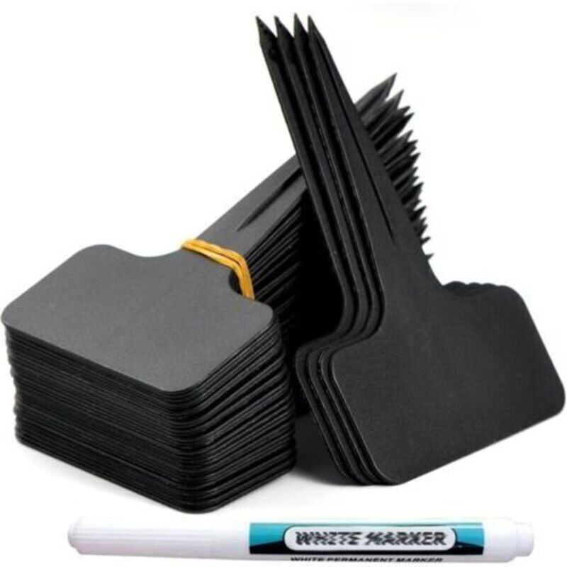 100 Stück Garten-etiketten Aus Kunststoff, T-förmige Pflanzenmarker, Wiederverwendbare Beschriftungstafeln Für Den Gemüsegarten Mit Wasserfestem Stift, Schwarze Pflanzenschilder Und Zubehör