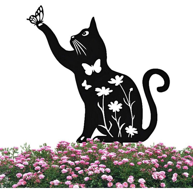 Dekorative Katze, Metallgarten-katzenstatue Für Den Außenbereich, Hohler Schwarzer Katzen-pflanzstab, Zur Gartendekoration Und Als Rasenornament Für Katzenliebhaber