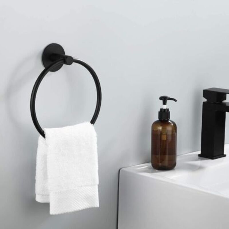 Klebe-handtuchhalter Für Das Badezimmer, Moderner Runder Handtuchhalter Ohne Bohren, Wandmontierte Befestigung Aus Edelstahl Sus 304, Mattschwarz