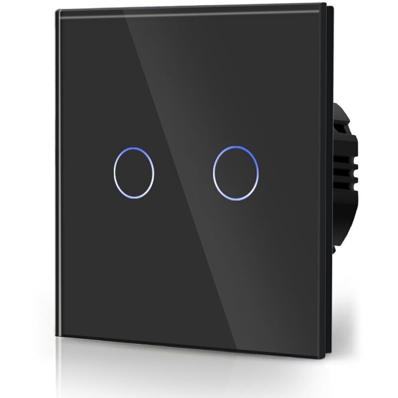 Taster-schalter, Normaler Wandschalter Für Beleuchtung, Kompatibel Mit Led-licht, Glas-touchscreen, 110v-240v, Platte Aus Gehärtetem Kristallglas Mit Hintergrundbeleuchtung, 2-gang-2-wege, Schwarz