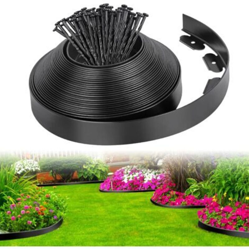 Freosen – Schwarze Kunststoff-gartenbordüre 10m – 30 Erdnägel Inklusive – Wetterfest – Flexibel Für Rasenkanten