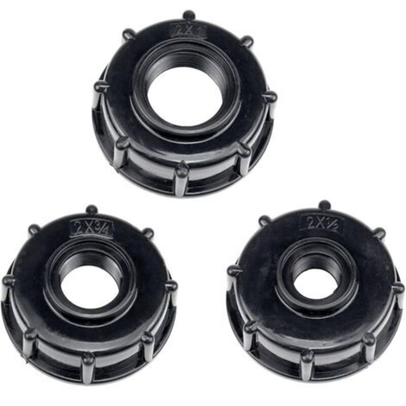 3-teiliger Ibc-ablassbehälteradapter, S60x6 Kunststoff-wassertankdeckeladapter, Ibc-adapteranschlüsse, 1/2, 3/4, 1 Zoll Dickwandige Gewindehähne, Schwarz