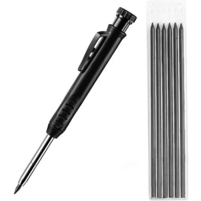 Schwarzer Feinminen-stift Mit 6 Minen – Nadelspitze Für Präzises Markieren – Für Glatte Und Raue Oberflächen