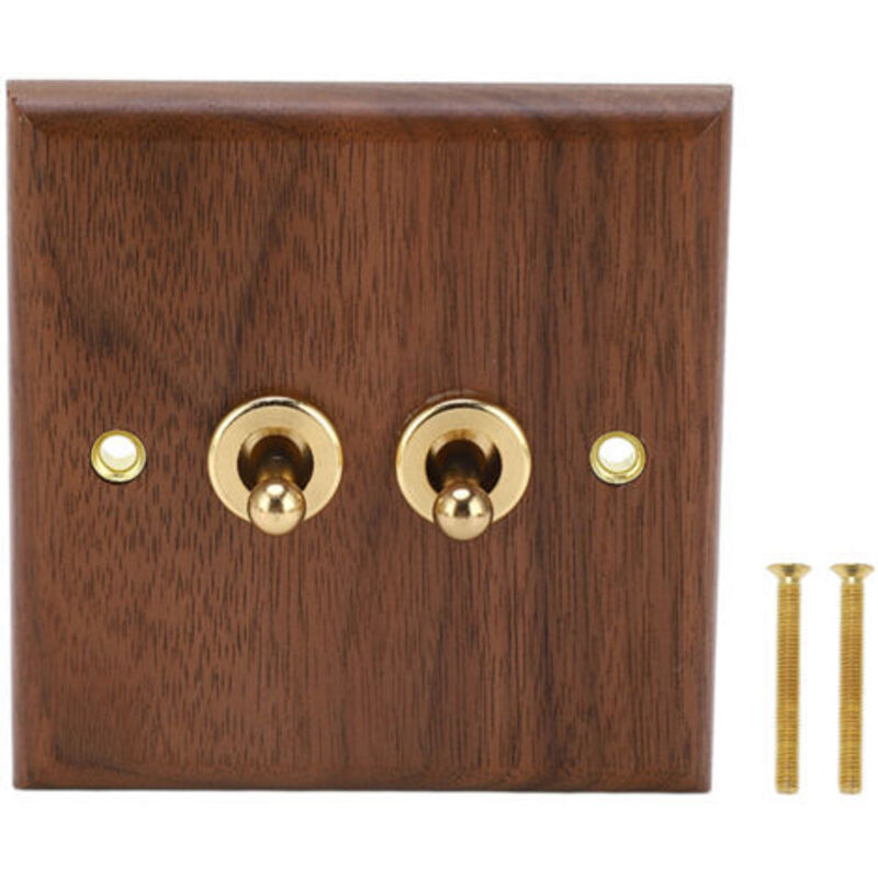 Doppelter Wippschalter Aus Schwarzem Nussbaum – Wandpaneel 86 X 88 Mm – Messingschrauben Enthalten – Spannung 250v, Frequenz 50hz