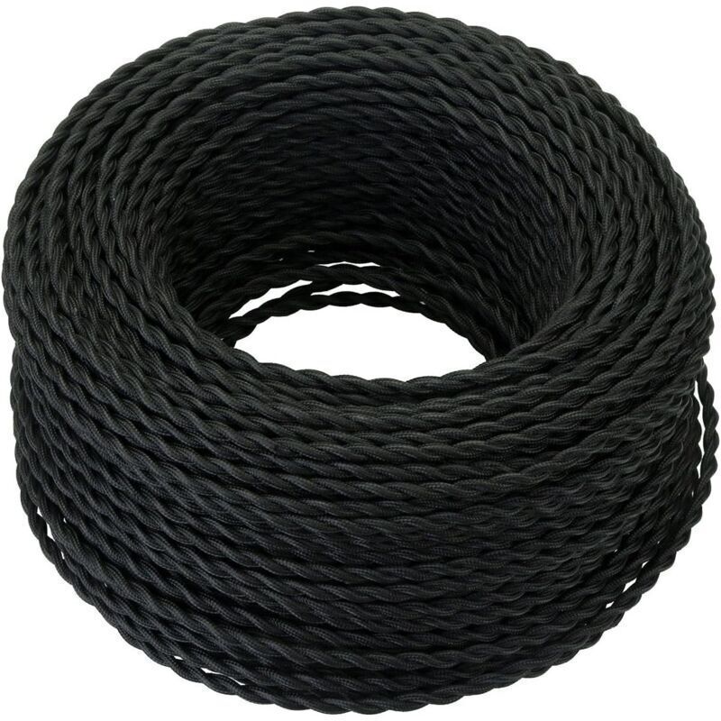 Textilkabel 10 M – 2 Verdrillte Adern 2x0,75 Mm² – Max. Spannung 300 V – Für Retro-glühbirnen Und Diy-projekte – Schwarz