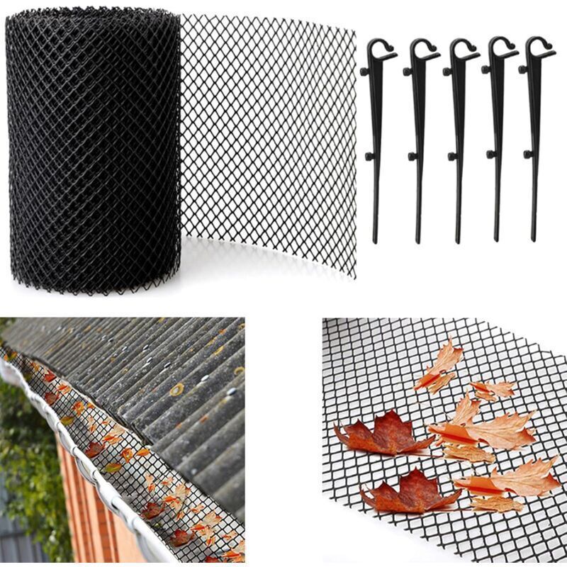 Schutzgitter Für Dachrinnen Und Regenrinnen, 6 M X 15 Cm Abflussnetz Mit 10 Befestigungshaken, Schwarzes Maschen-dachrinenschutz – Kann Maßgeschneidert Zugeschnitten Werden Und Ist Widerstandsfähig