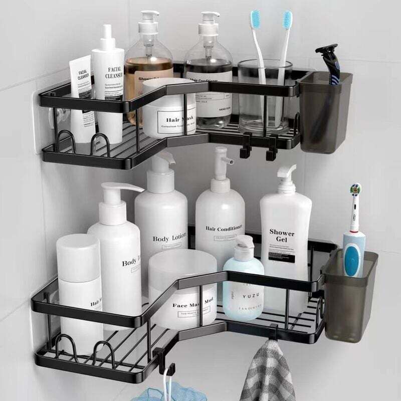 Schwarzes L-förmiges Duschregal, 2er-set, Keine Bohrung Erforderlich, Wasserdicht Und Rostfrei, Organizer Für Badezimmeraccessoires