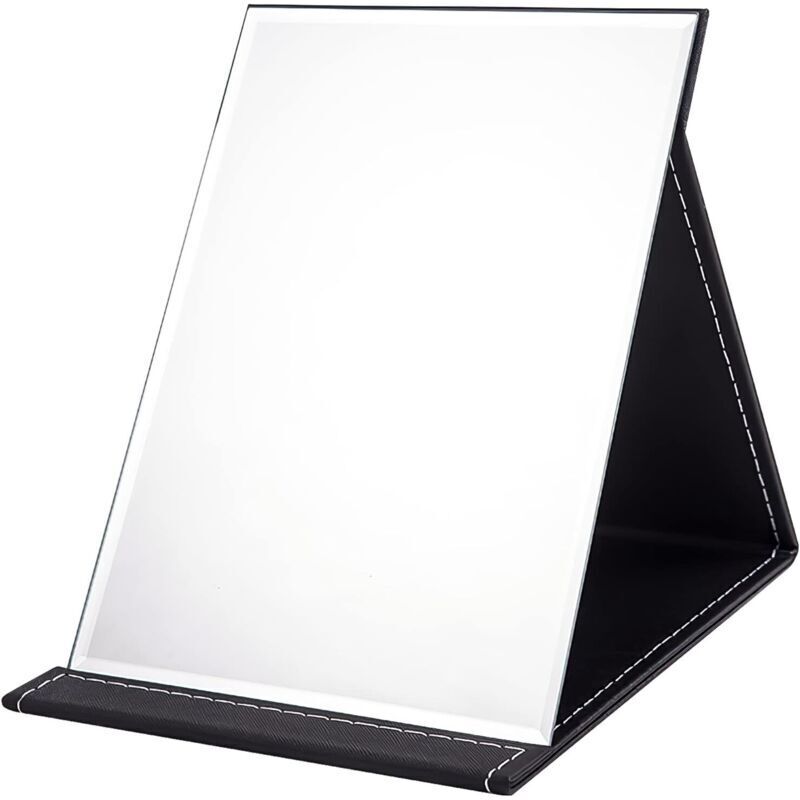 Klappbarer Tragbarer Spiegel 17x12 Cm, Kompakter Make-up-spiegel In Super-hd-qualität, Schwarzer Pu-leder-reisespiegel, Freistehender Schminkspiegel, Klappbarer Tischspiegel