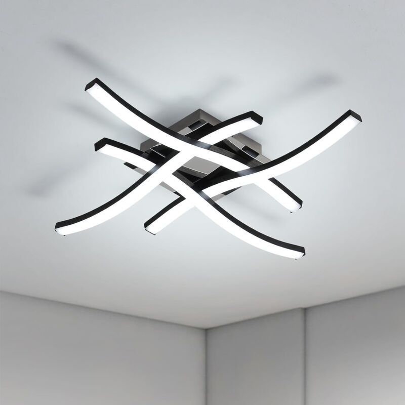 Moderne Schwarze Led-deckenleuchte 40w – Kaltweißes Licht – Geschwungenes Design Mit 4 Röhren – Für Wohnzimmer, Schlafzimmer, Küche (47,5x47,5x9,5 Cm)