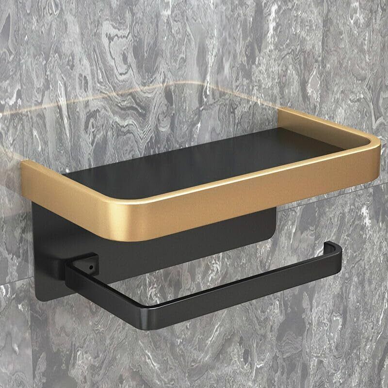 Toilettenpapierhalter Für Das Badezimmer, Ohne Bohren, Wandmontierter Halter Für Toilettenpapierrollen (doppelschichtig, Schwarz Und Gold)