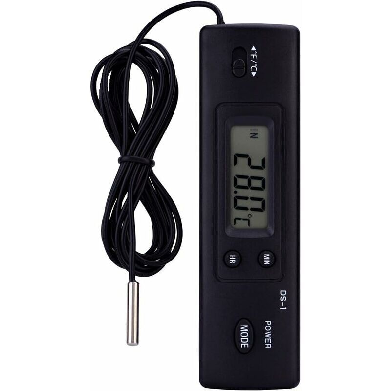 Lcd-digital-thermometer Mit Temperaturzähler, Flüssigkristall-anzeige, Feuchtigkeitsmessung, Verkabelter Fühler-sensor Für Kühlschrank, Aquarium, Klimaanlage (schwarz)