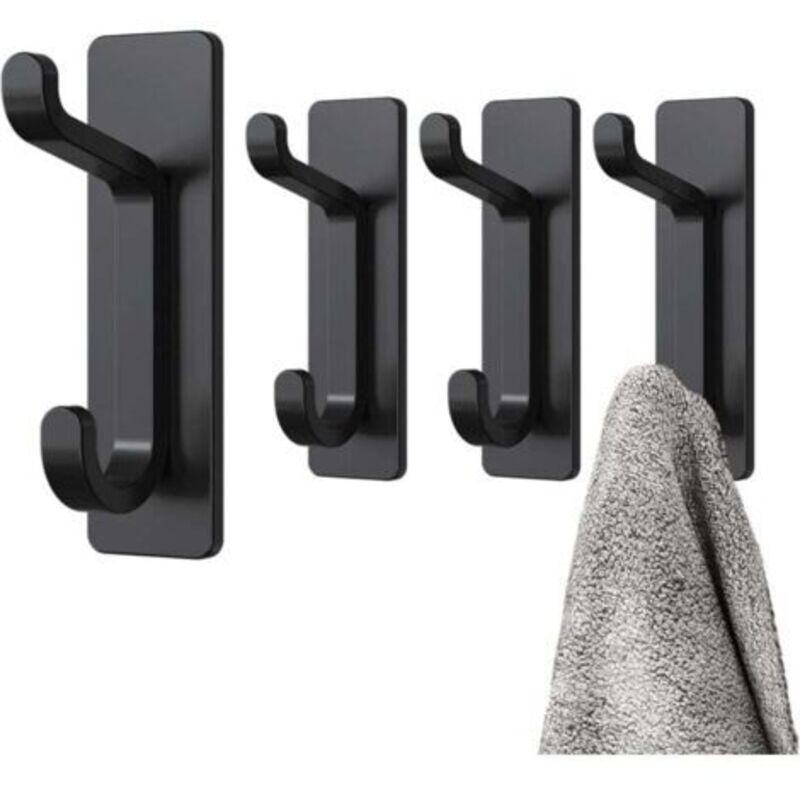 4 Stück Schwarz, Klebehaken Wand, Handtuchhalter Badezimmer, Küchentuchhaken, Selbstklebender Kleiderhaken, Wandbefestigung Ohne Bohren, Wasserdicht, Rostfrei
