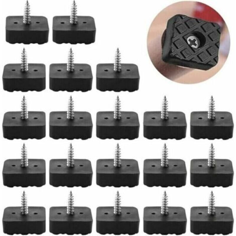 20 Stück 22x22mm - Schwarz - Gummistuhlgleiter Schraubenstuhlgleiter Rutschfeste Stuhlfußschoner Geräuschdämpfende Quadratische Möbelgleiter Zum Anschrauben