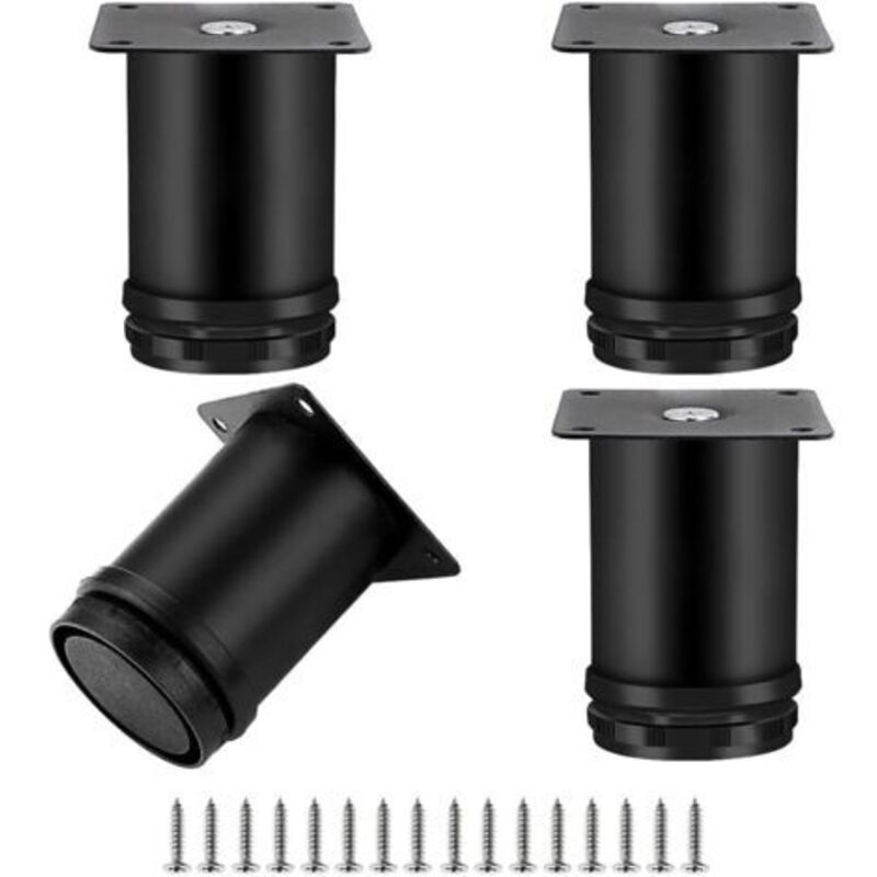 4 Stück Verstellbare Möbelfüße, Runde Metall-möbelbeine Aus Edelstahl Für Sofa Und Tisch, Höhenverstellbar 0-10 Mm, 50x60 Mm, Schwarz
